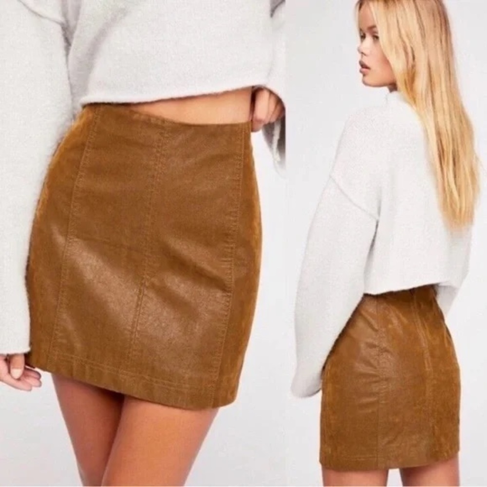 Free People Brown Faux Suede Leather Mini Skirt 6